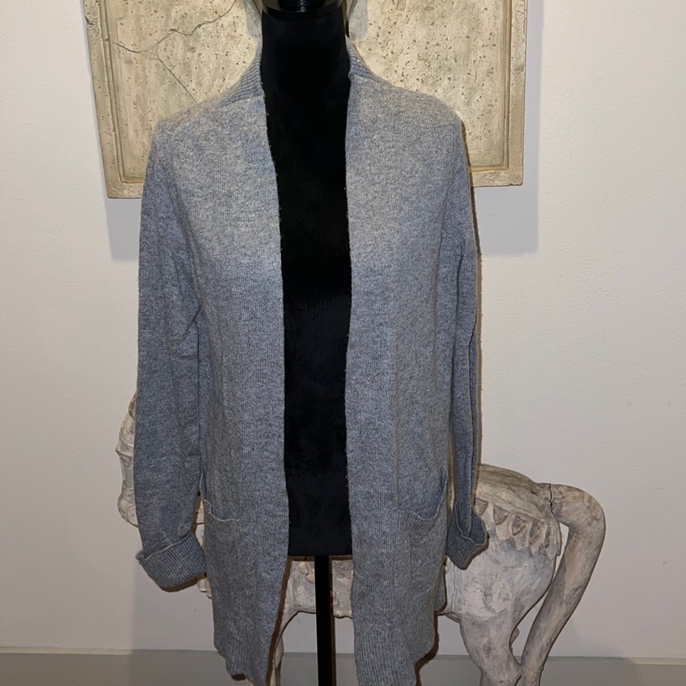 Rachel Zoe 50% wool 50% nylon gray open long‎ cardigan Sz M